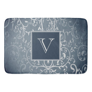 Blauer Elegant Geblüht Monogram Bath Mat Badematte
