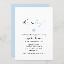 Blauer Eleganter, einfacher Boy-Baby-Duschkopf Einladung