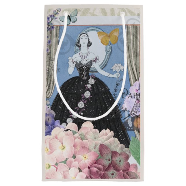 Blauer Eleganter Extravaganter Blumenstrauß Kleine Geschenktüte (Vorderseite)