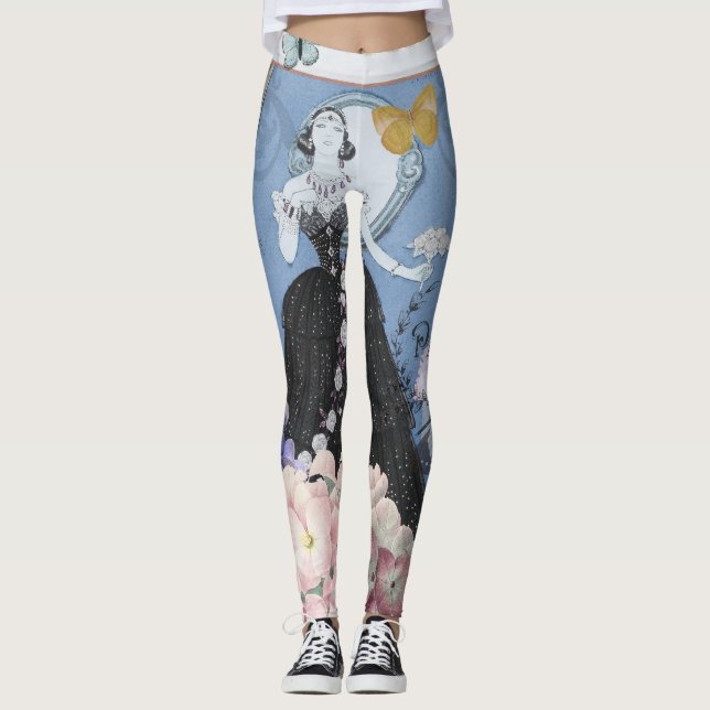 Blauer Eleganter Extravaganter Blumenstrauß Leggings (Vorderseite)