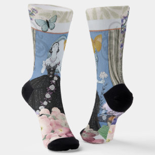 Blauer Eleganter Extravaganter Blumenstrauß Socken