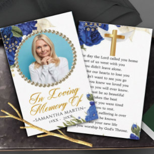 Blauer Eleganter Foto Beerdigungskarte Visitenkarte