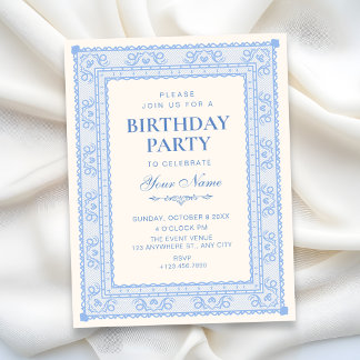 Blauer eleganter Geburtstag Einladung