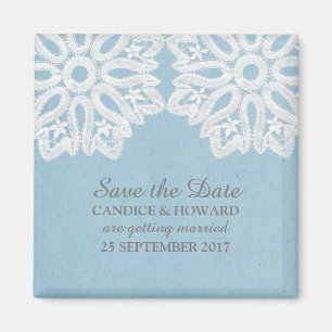 Blauer Eleganter Spitzen-Save-the-Date-Magnet Magnet