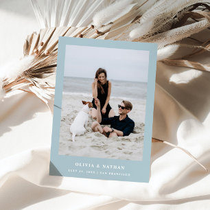 Blauer, eleganter Text und Foto Hochzeit Save The Date