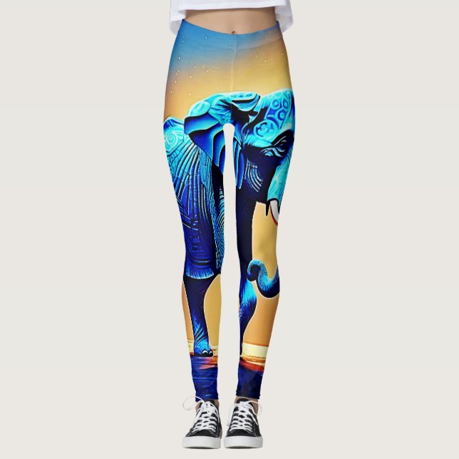 Blauer Elephant Glow Design Leggings (Vorderseite)