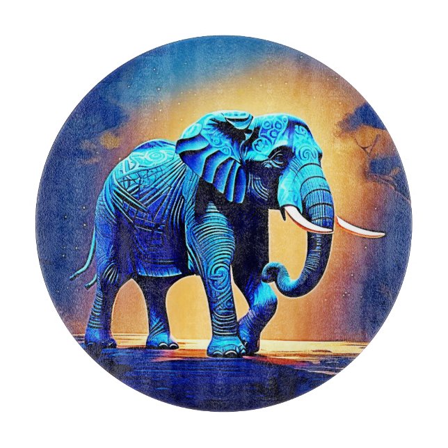 Blauer Elephant Glow Design Schneidebrett (Vorderseite)