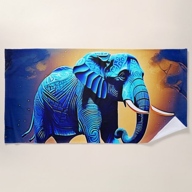 Blauer Elephant Glow Design Strandtuch (Vorderseite)