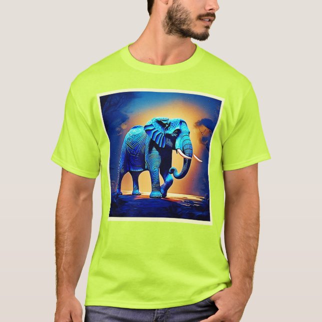 Blauer Elephant Glow Design T-Shirt (Vorderseite)
