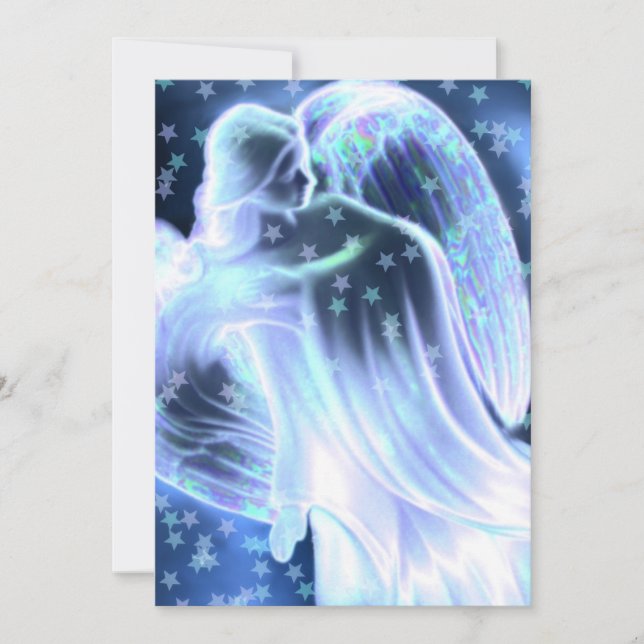Blauer Engel mit Sternen Einladung (Vorderseite)