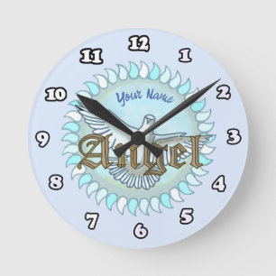 Blauer Engel Taube Runde Wanduhr