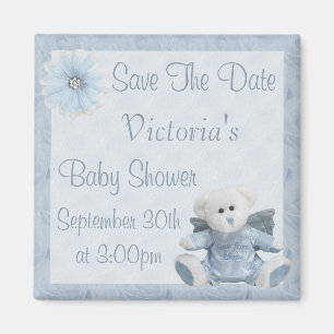 Blauer Engelteddy-Bärn-Save the Date Baby-Dusche Magnet