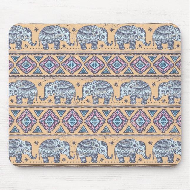 Blauer ethnischer Elefant-Stammes- Muster Mousepad (Vorne)