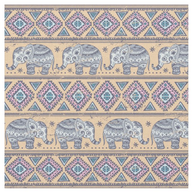 Blauer ethnischer Elefant-Stammes- Muster Stoff (Nahaufnahme)