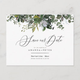 Blauer Eukalyptus, Grüne Save the Date Postkarte