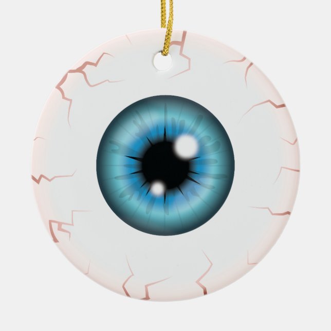 Blauer Eyeball mit Individuelle Name Happy Hallowe Keramik Ornament (Vorne)