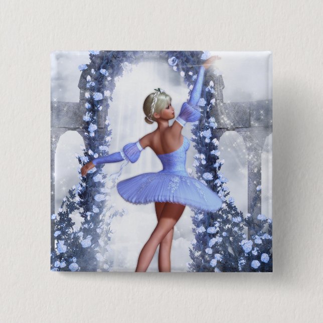 Blauer Fantasy Ballerina mit Rose Blume Button (Vorderseite)