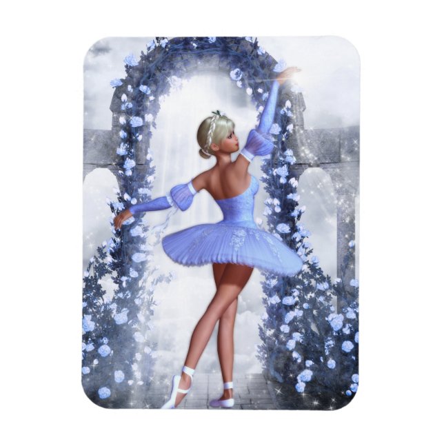Blauer Fantasy Ballerina mit Rose Blume Magnet (Vertikal)
