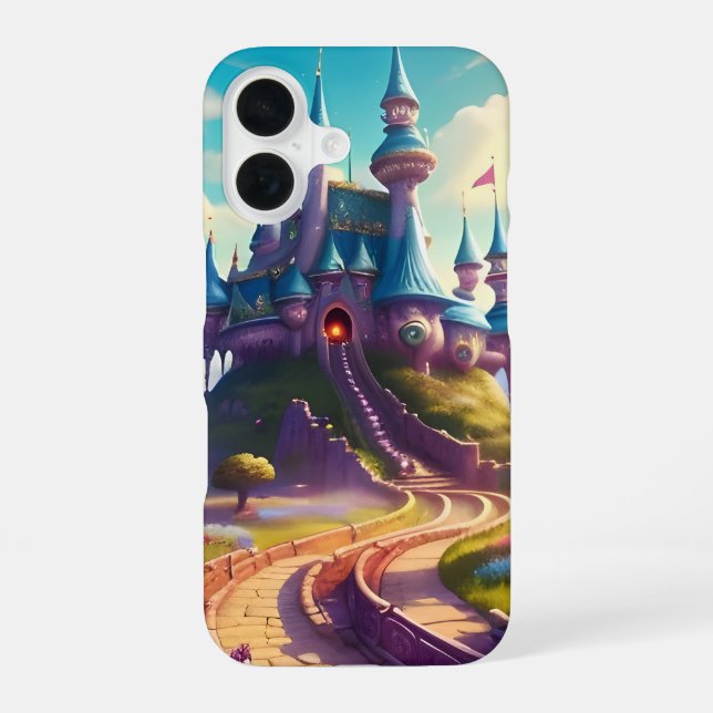 Blauer Fantasy-Schloss iPhone 16 Hülle (Rückseite)