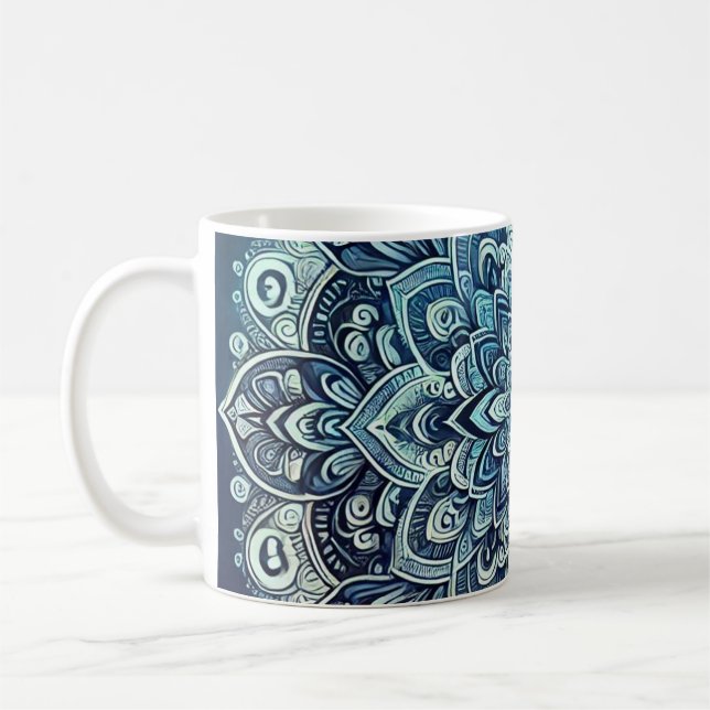 Blauer Farbverlauf-Mandala-Entwurf Kaffeetasse (Links)