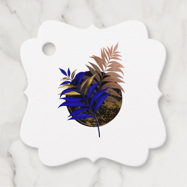 Blauer Farn im schwarzen Kreis Geschenkanhänger (Vorderseite)
