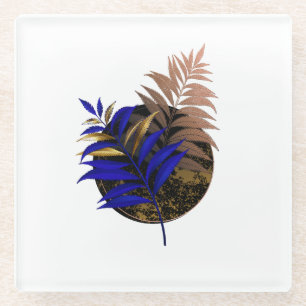 Blauer Farn im schwarzen Kreis Glasuntersetzer