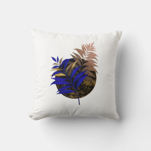 Blauer Farn im schwarzen Kreis Kissen