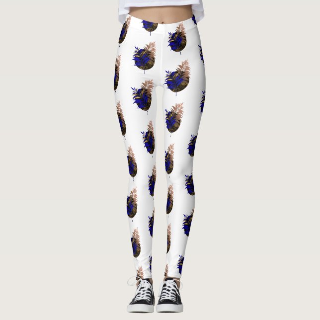 Blauer Farn im schwarzen Kreis Leggings (Vorderseite)