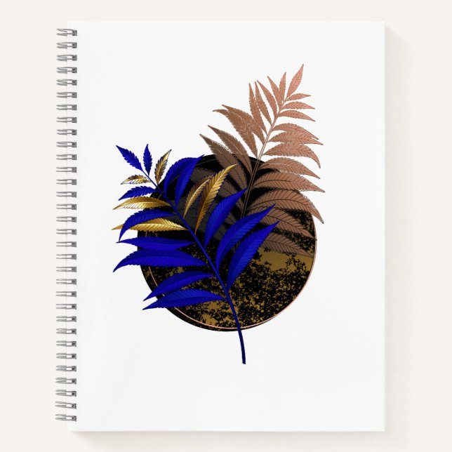 Blauer Farn im schwarzen Kreis Notizbuch (Vorderseite)