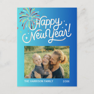 Blauer Feuerwerkskörper Frohes Neues Jahr Foto Postkarte