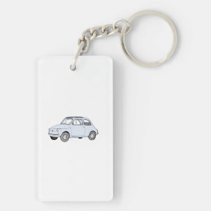 Blauer Fiat 500 Topolino Bleistiftzeichnung Acryl Schlüsselanhänger
