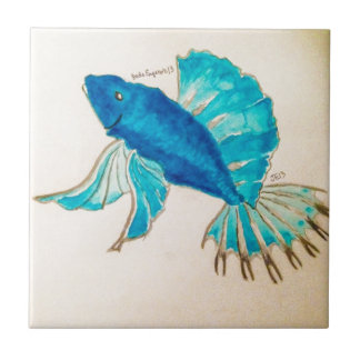 Blauer Fisch Aquarell Fliese