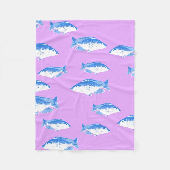 Blauer Fisch auf Flieder Fleecedecke (Vorderseite)