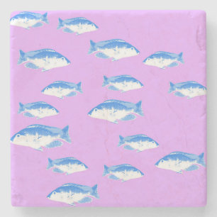 Blauer Fisch auf Flieder Steinuntersetzer