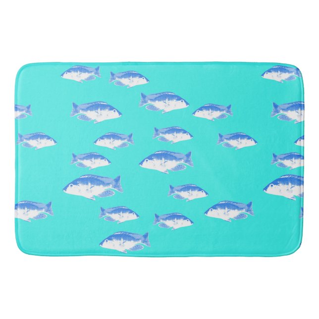 Blauer Fisch auf Türkis Badematte (Vorderseite)