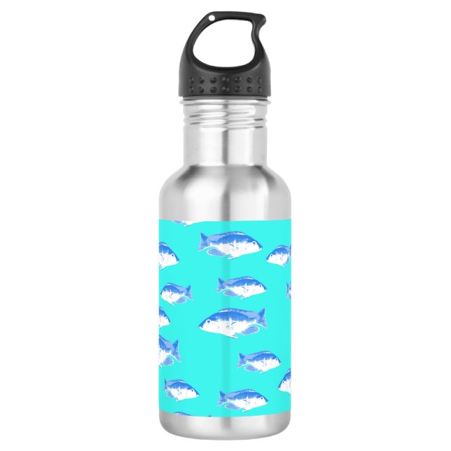 Blauer Fisch auf Türkis Edelstahlflasche (Vorderseite)
