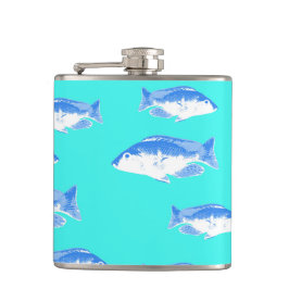 Blauer Fisch auf Türkis Flachmann