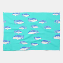 Blauer Fisch auf Türkis Geschirrtuch