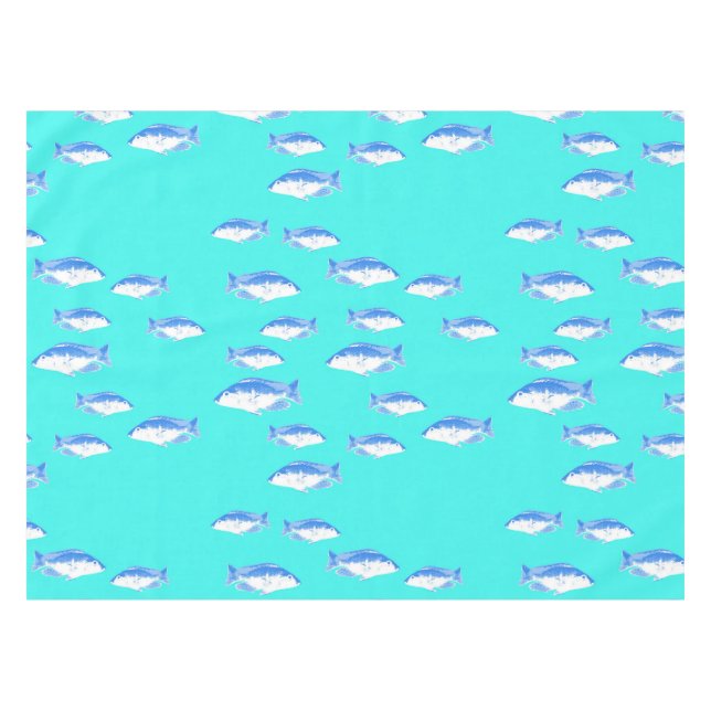 Blauer Fisch auf Türkis Tischdecke (Vorderseite (Horizontal))