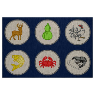 Blauer Fisch Garnelen Kraut Linen Dice Game Mat Stoff