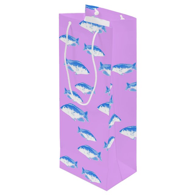 Blauer Fisch Geschenktüte Für Weinflaschen (Rückseite Schrägansicht)