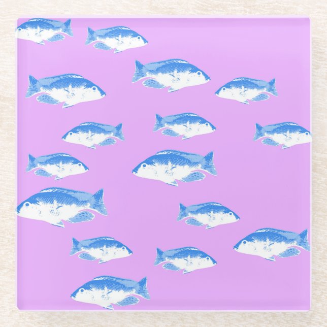 Blauer Fisch Glasuntersetzer (Vorderseite)