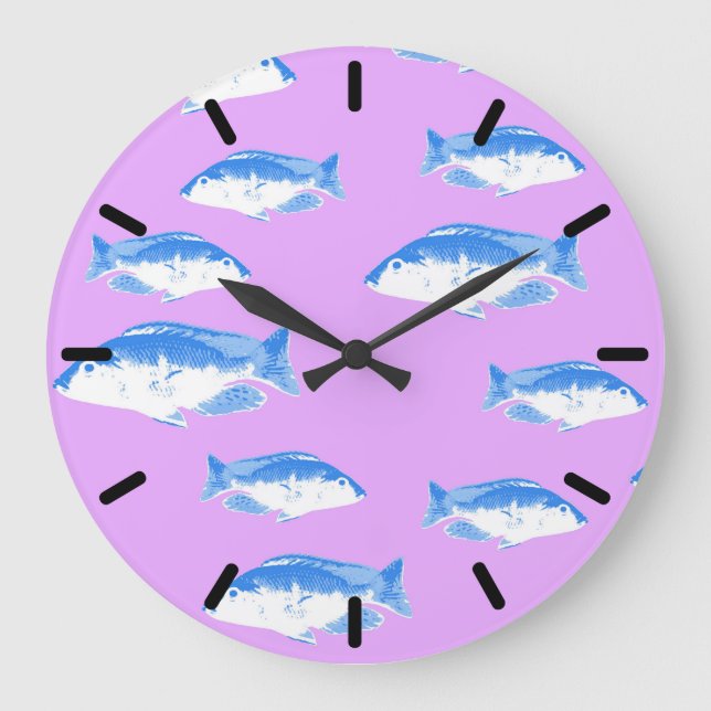 Blauer Fisch Große Wanduhr (Vorderseite)