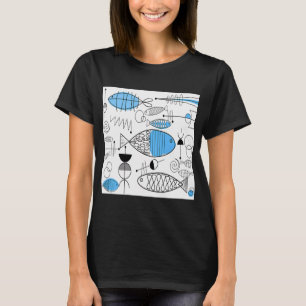 Blauer Fisch im Stil der Mitte des 20. Jahrhundert T-Shirt