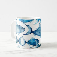 Blauer Fisch im Wasserfarben. Nautical Beach Patte