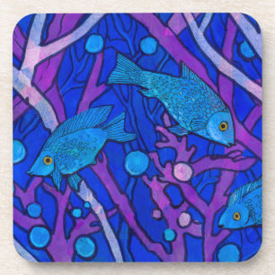 Blauer Fisch in Meeresalgen, Kunstautos Getränkeuntersetzer