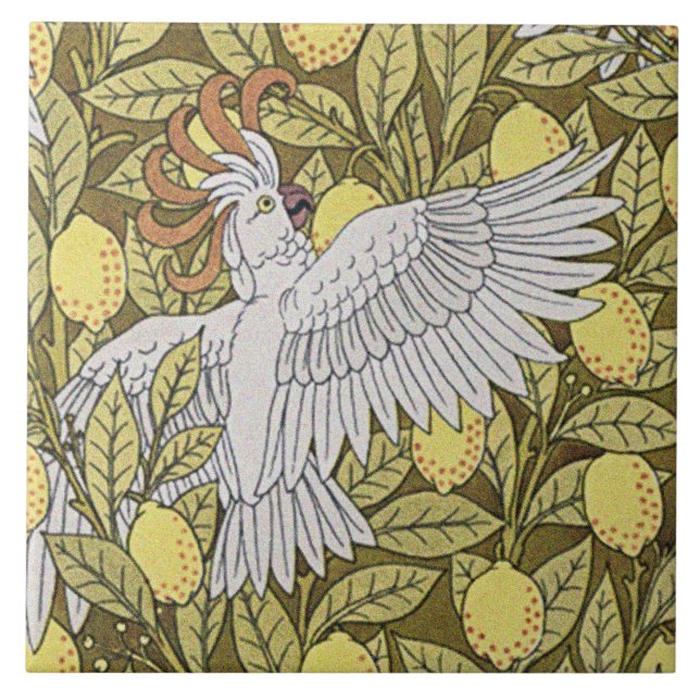 Blauer Fisch, Kakadus und Zitronen Fliese (Vorderseite)