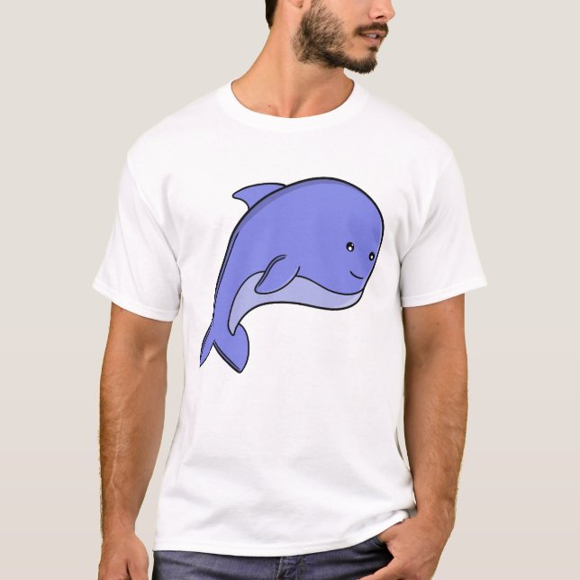 Blauer Fisch Kawaii Delfin oder Schweinswal Cartoo T-Shirt (Vorderseite)