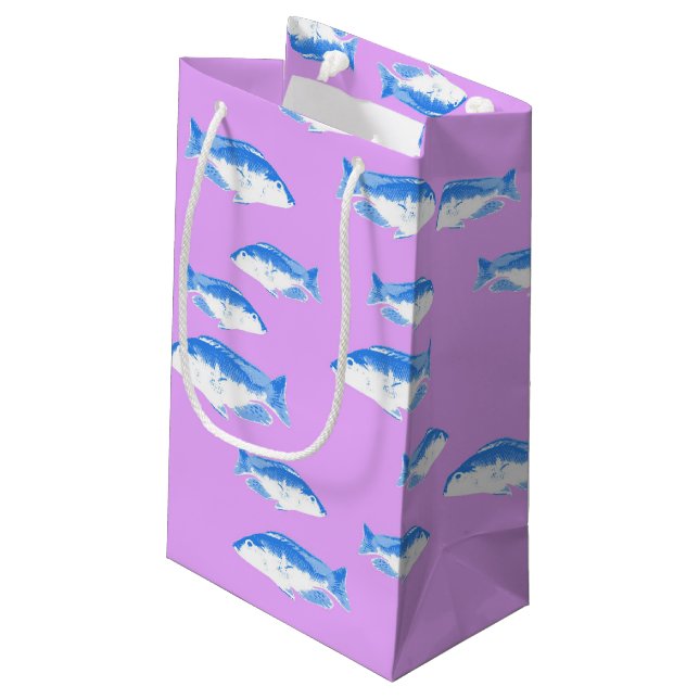 Blauer Fisch Kleine Geschenktüte (Rückseite Schrägansicht)