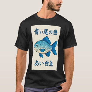 Blauer Fisch mit japanischen Buchstaben T-Shirt